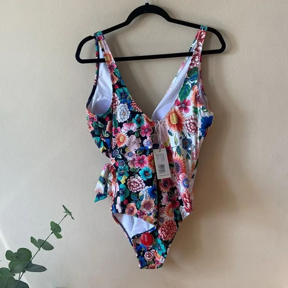 New Johnny Was Mirror Evening Palace Floral Wrap One Piece Swimsuit XL Swim